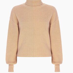 Good American Heavy Cozy Rib-Knit Turtleneck Sweater in Wheat size large